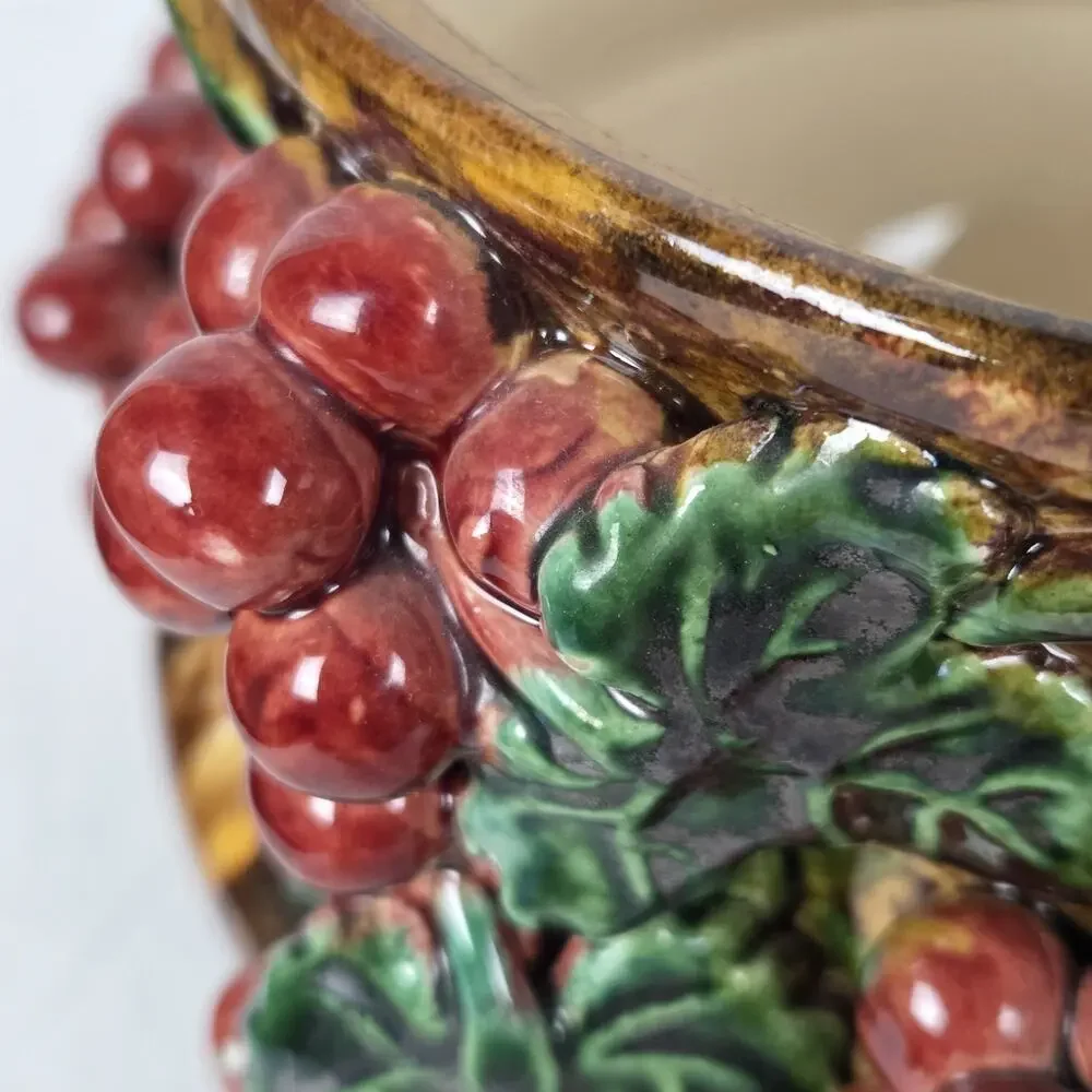 Vintage Austrian Majolica Biscuit Cookie Jar Ceramic 3D Grape Leaves Currants